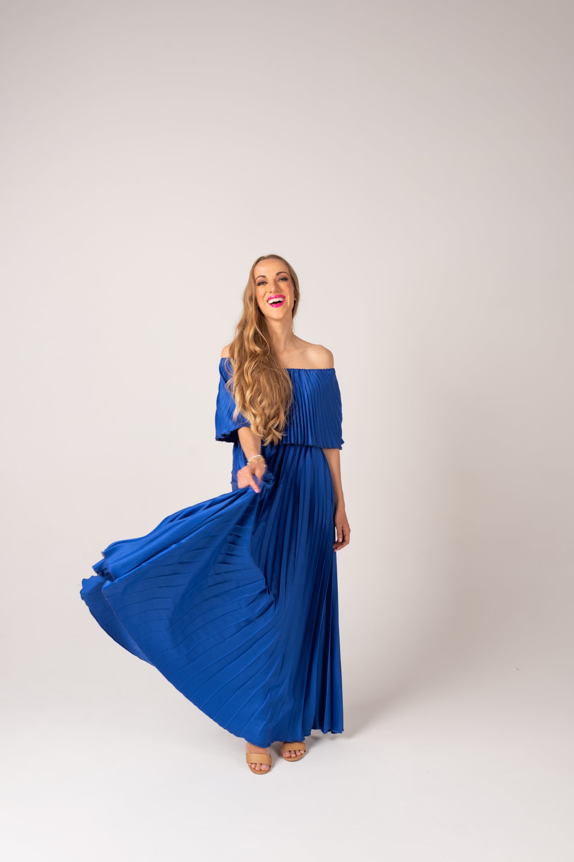 Silk Pleated Dress - Royal Blue